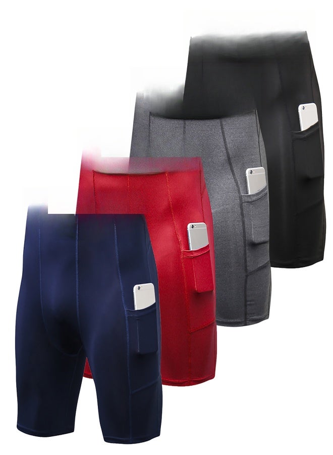 YEL PRO 4 Packs Men Compression Shorts Active Workout Underwear with Pocket - Image 1
