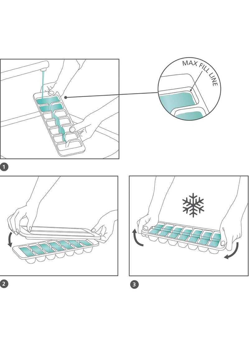 Joseph Joseph جوزيف جوزيف فلو - صينية مكعبات الثلج سهلة التعبئة مع غطاء، قابلة للتكديس، زرقاء، سعة كبيرة 14 مكعب (عبوة 2)، 20197 - Image 5