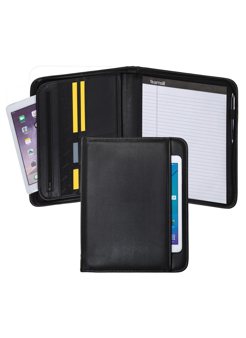 Samsill Samsill Professional Padfolio with Secure Zippered Closure, 10.1 Inch Tablet Sleeve, and 8.5 by 11 Inch Notepad, Black, Full Size (70820)  - Image 1