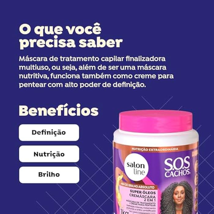 Salon Line بلسم شعر سالون لاين، كريم ماسك مغذي 2 في 1 - كريمسكارا 2X1 مغذية 1000 جرام - (مجموعة SOS كيرلز - 35.27 أونصة) - Image 2