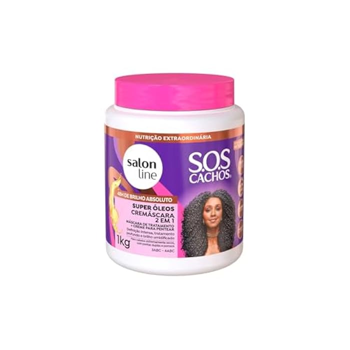 Salon Line بلسم شعر سالون لاين، كريم ماسك مغذي 2 في 1 - كريمسكارا 2X1 مغذية 1000 جرام - (مجموعة SOS كيرلز - 35.27 أونصة) - Image 1