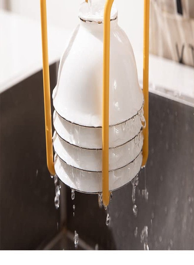HARI® Bowl Shelf Dish Rack Organizer | Foldable Plastic Bowl Drain Rack for Kitchen | Non-Slip Tableware Drying Holder | Compact Storage Basket for Bowls, Plates & Cups (Yellow) - Image 5