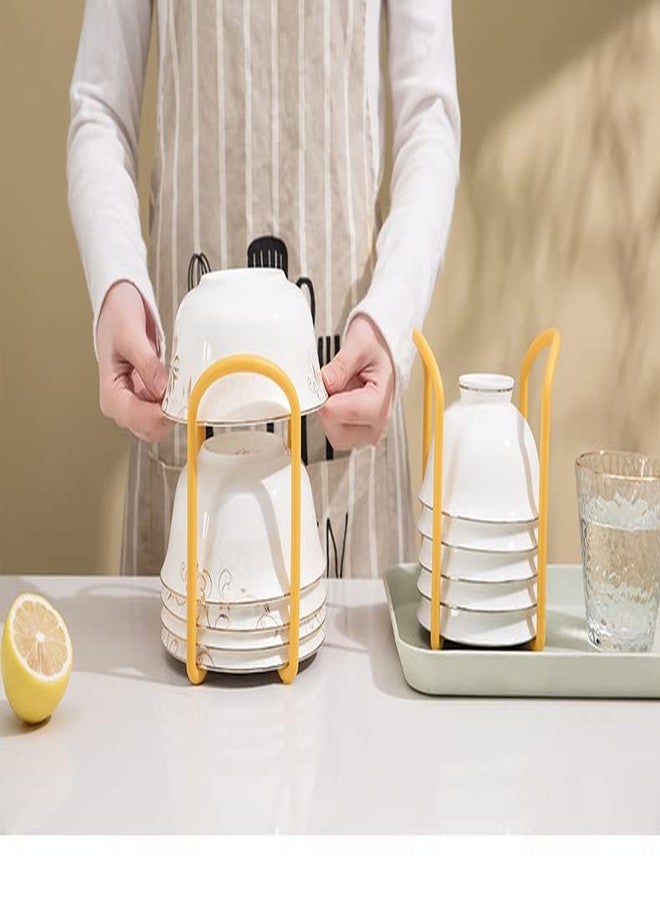 HARI® Bowl Shelf Dish Rack Organizer | Foldable Plastic Bowl Drain Rack for Kitchen | Non-Slip Tableware Drying Holder | Compact Storage Basket for Bowls, Plates & Cups (Yellow) - Image 4