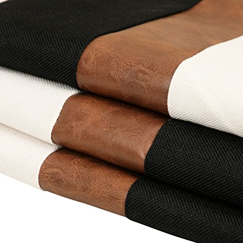Merrycolor Faux Leather and Linen Throw Pillow Covers Black and White Pillows Decorative Throw Pillows Covers Brown Square Modern Farmhouse Accent Pillow Case 18 x 18 Inch (Black and White) - Image 4