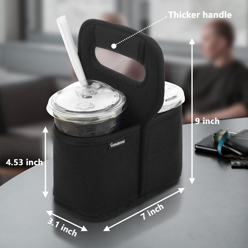 Homakover Cup Drink Carrier with Handle, Reusable Coffee Cup Holder for Hot or Cold Drinks, On-The-go Water Bottle Cup Caddy with Adjustable Dividers for Food Delivery Service  - Image 2