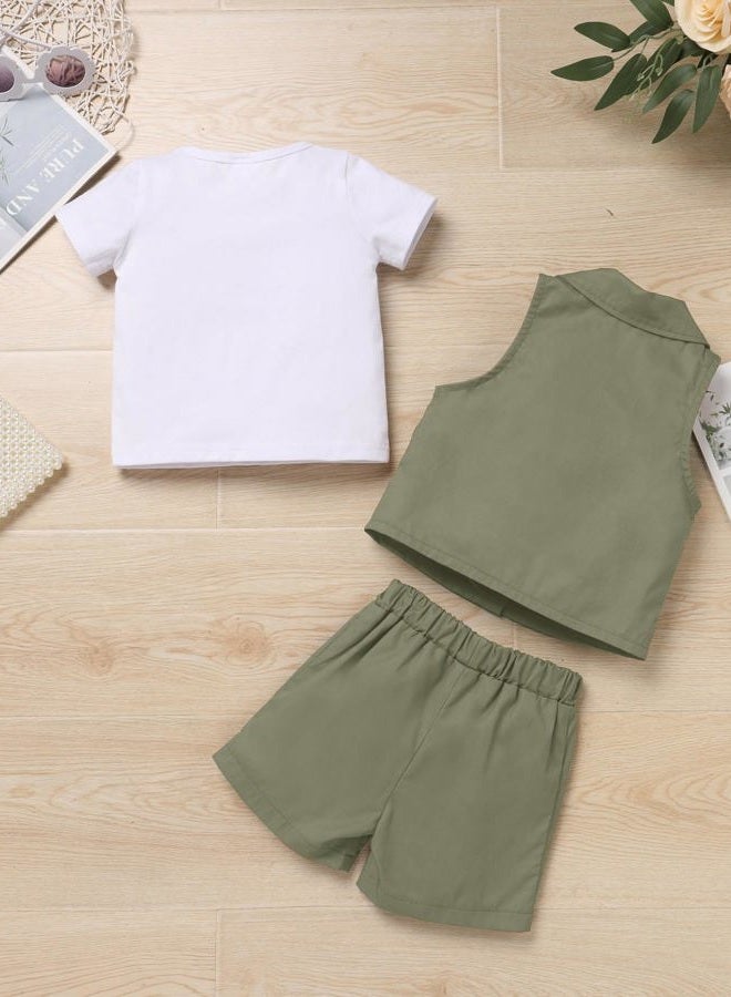 OBEEII Toddler Baby Boys Safari First Birthday Outfit Jungle Animal Short Sleeve T-shirt Top+Shorts+Vest+Hat 4PCS Set, Army Green, 12-18 Months - Image 5