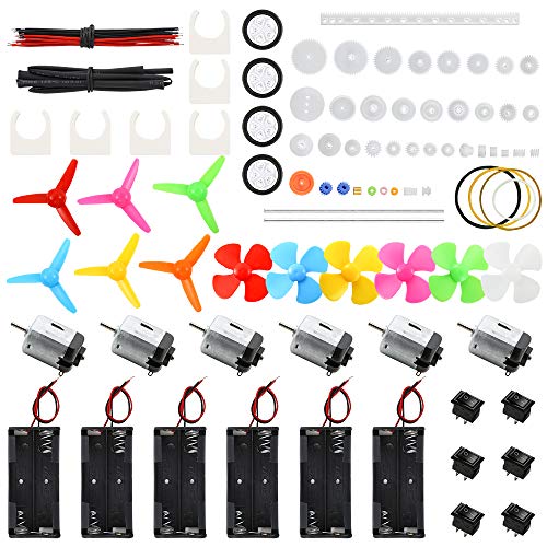 Sntieecr 6 Set DC Motors Kit, Mini Electric Motor 3V 15000RPM with 66 PCS Plastic Gears, AA Battery Holder Case, Motor Bracket, Shaft Propeller and Rocker Switch for DIY Toys Science Projects - Image 1