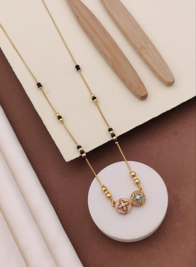 sweeply Trendy Double Pendant Mangalsutra with Black Beads & Festive, Wear Chain | Stylish Daily, Wear Jewellery for Women | Wedding or Anniversary Mangalsutra | Birthday Gift, Diwali or New Year Jewlry, Karwachauth Special - Image 2