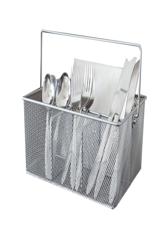 Maypes Utensil Caddy - Silverware Caddy for Parties, Spoon Holder, Buffet Organizer for Condiments, Napkin, Forks, Knives - Stainless Steel Flatware Caddy for Home, (Silver) - Image 4