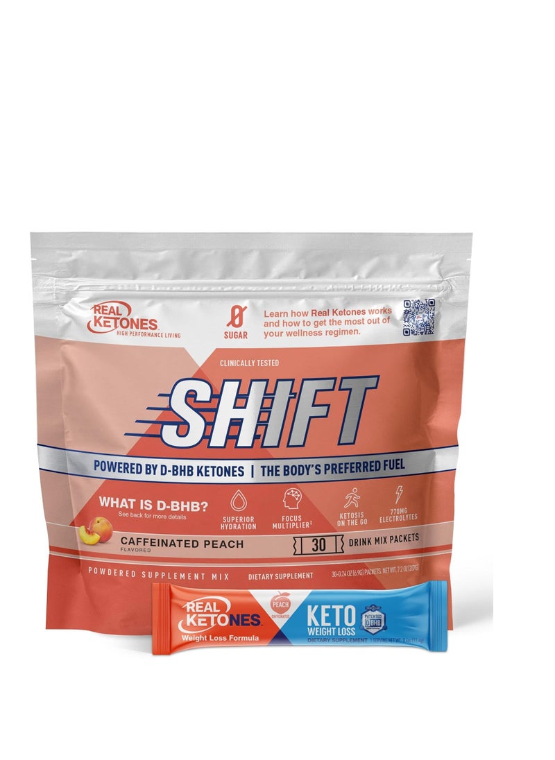 Real Ketones - BHB Exogenous Ketones Drink Mix Packets Keto Electrolytes Powder Packets No Sugar with 4 Main Fasting Electrolytes Plus Hydrating Patented Keto BHB - 30 Count Peach Caffeine - Image 1