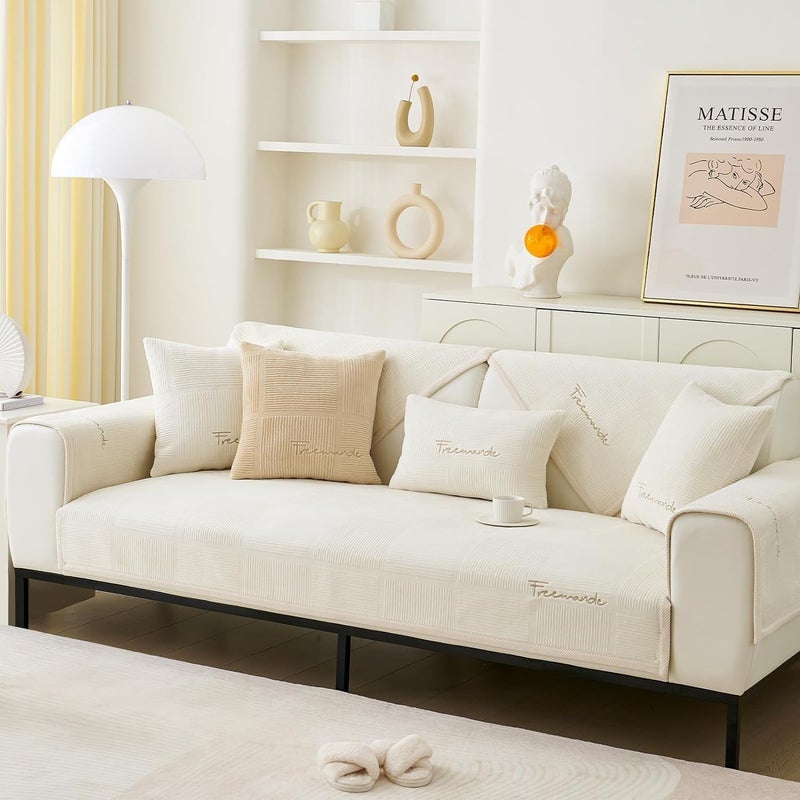 LINGKY غطاء أريكة لنجكي من المخمل - كريمي - Image 2