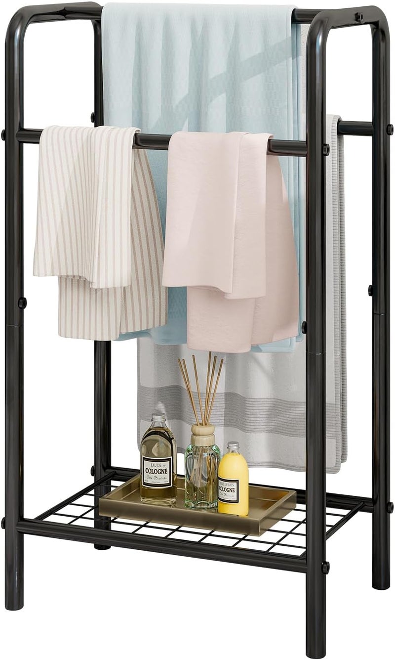 HAHRIR 3 Tier Towel Rack, 43cm Towel Rail Freestanding, Save Space with Storage Towel Holder for Bathroom, Display Rack for Bedroom, Bathroom, Swimming Pool,Black - Image 1