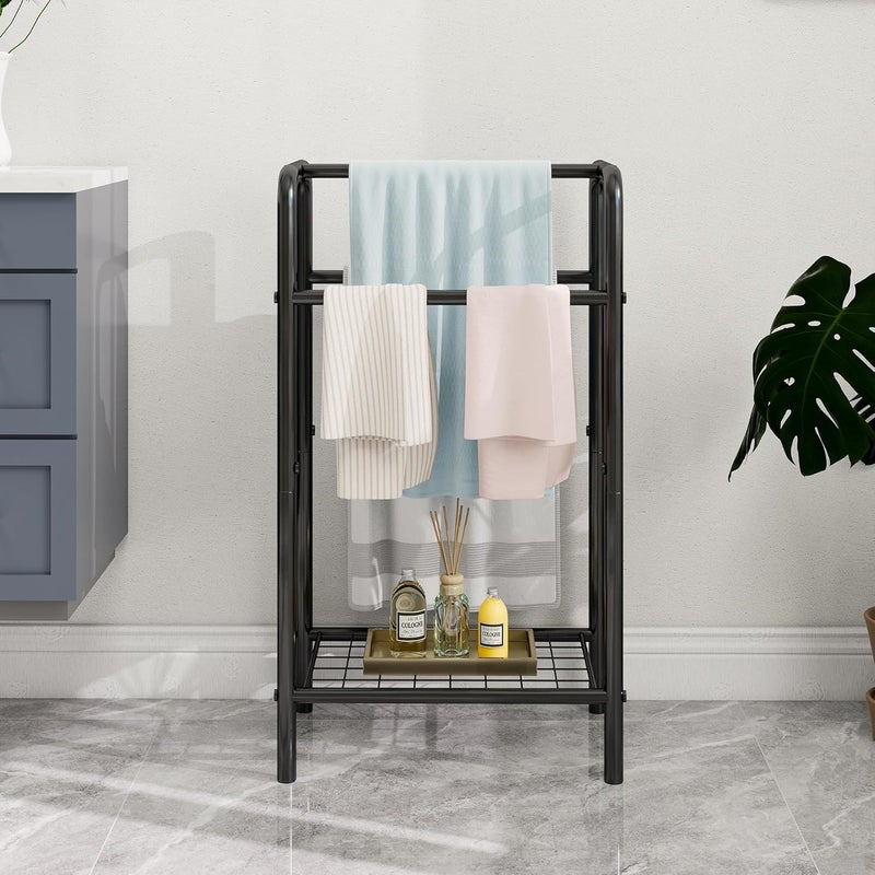 HAHRIR 3 Tier Towel Rack, 43cm Towel Rail Freestanding, Save Space with Storage Towel Holder for Bathroom, Display Rack for Bedroom, Bathroom, Swimming Pool,Black - Image 2