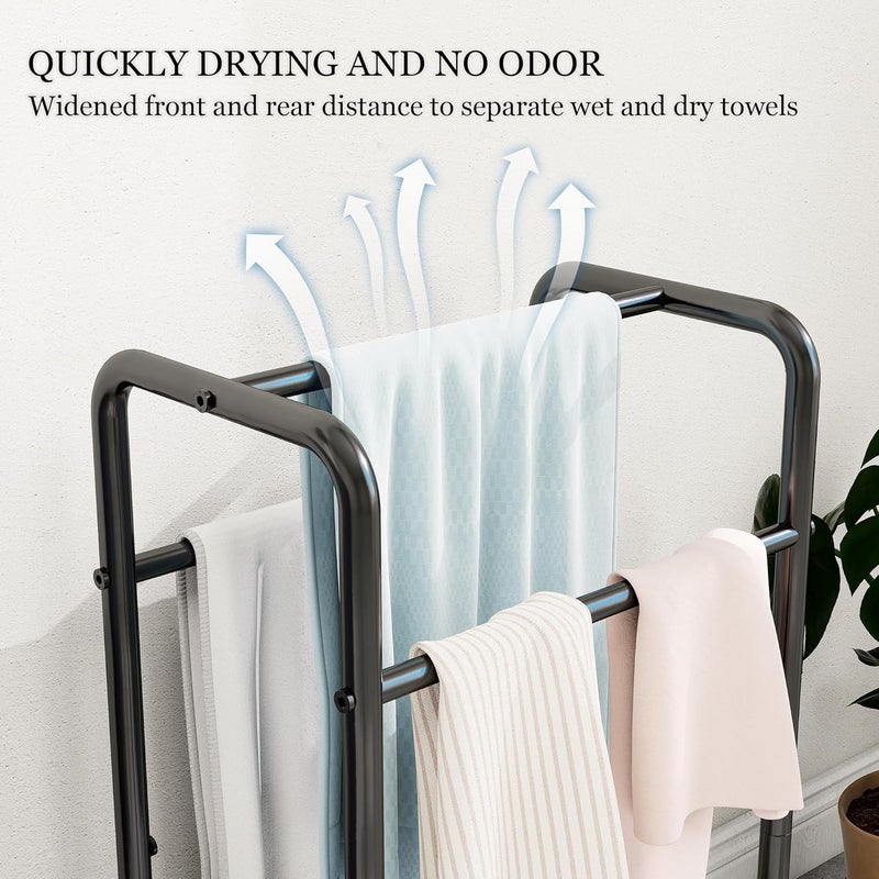 HAHRIR 3 Tier Towel Rack, 43cm Towel Rail Freestanding, Save Space with Storage Towel Holder for Bathroom, Display Rack for Bedroom, Bathroom, Swimming Pool,Black - Image 5