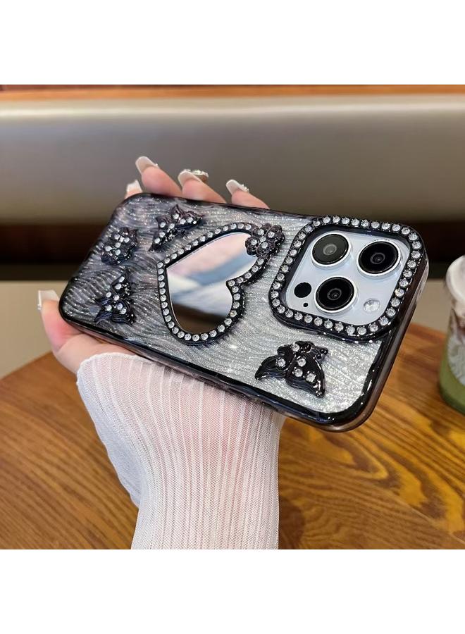 زبون جراب لهاتف iPhone 13 Pro Max، جراب هاتف لامع مرآوي على شكل قلب، مرصع بالألماس - Image 1