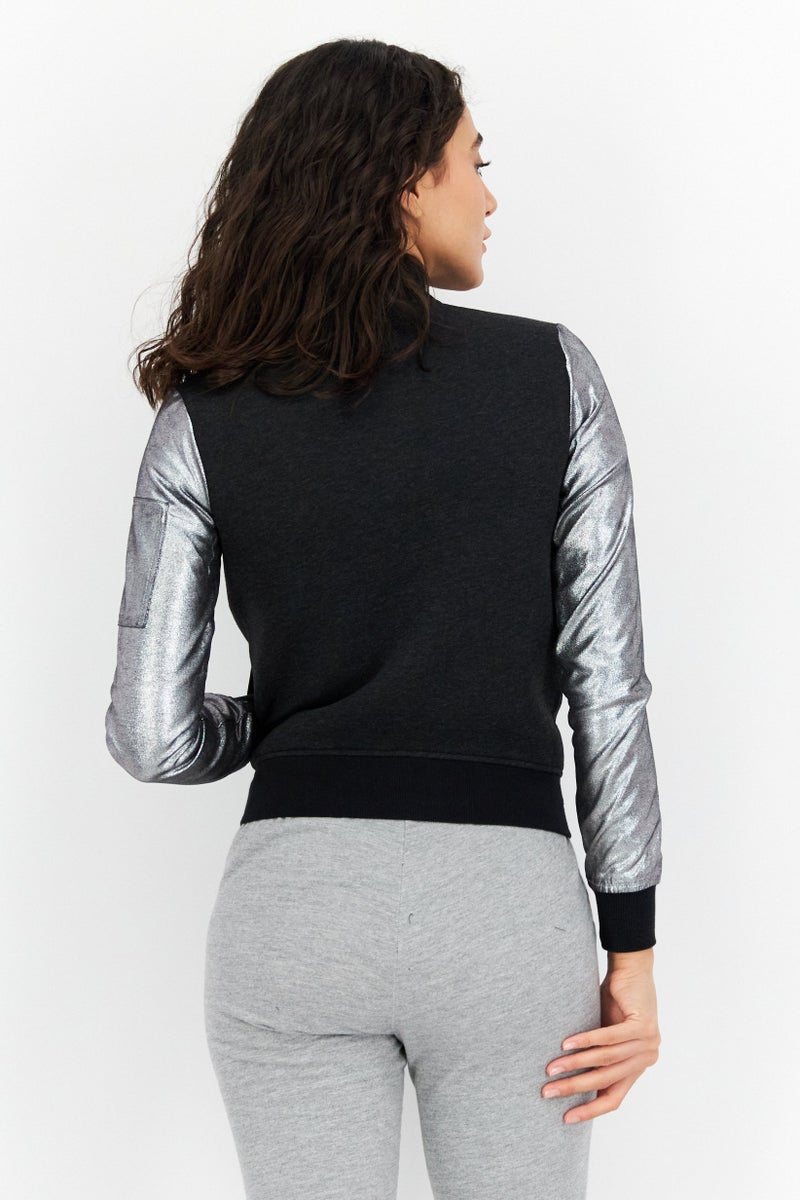 CONVERSE Women Sportswear Fit Training Bomber Jacket, Black - Image 4