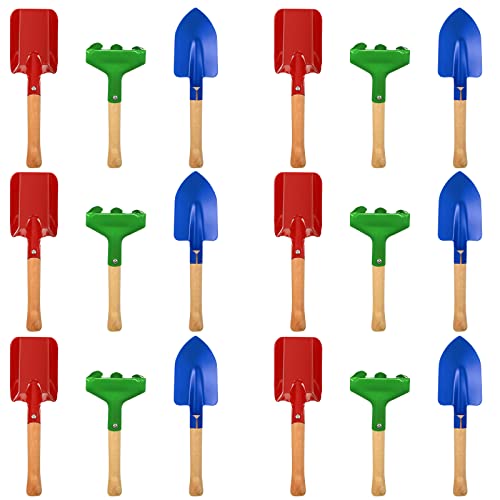 Tarpop 18 Pcs Kids Gardening Tools Set Metal Kids Yard Tools with Sturdy Wooden Handle Safe Children Beach Sandbox Toy Sand Play Kit for Flower Soil Planting Loosening Digging Trowel Rake Shovel - Image 1