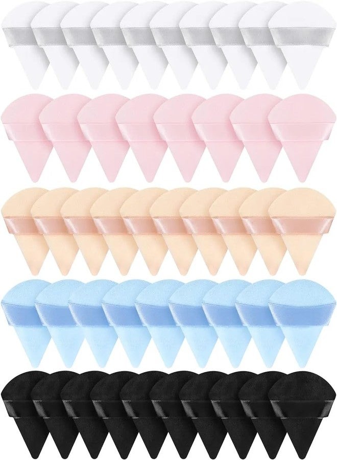 FEELHIGH 48 Pcs Triangle Powder Puff Soft Velour Makeup Puffs for Face Powder Makeup Triangle Sponges for Wet and Dry Cosmetic Foundation Loose Mineral Powder Body Makeup Tool (Multicolor) - Image 1