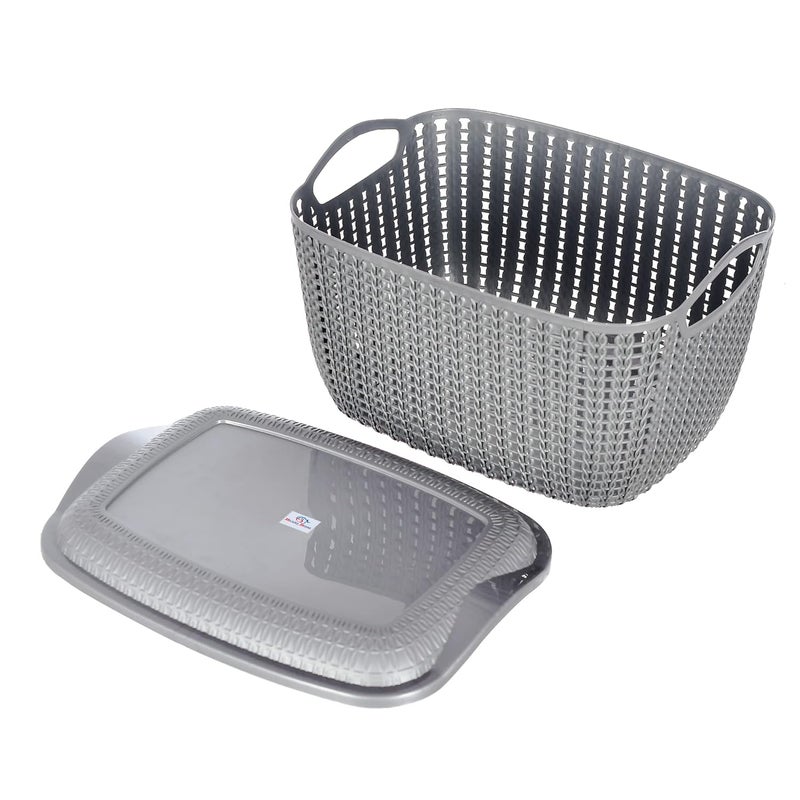 Kuber Industries Heart Home Multiuses Small M 25 Plastic BasketOrganizer With Lid Pack of 2 Grey Brown 46HH045  - Image 4