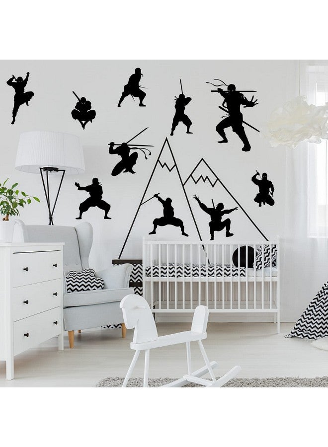 PLIGREAT 9 Pcs Samurai Ninja Wall Stickers, Peel and Stick Wall Decals, Removable Vinyl Wall Sticker for Taekwondo Hall Kung Fu Fans Bedroom Dorm Room Playroom Wall Decoration Indoor Wall Art Decor - Image 1