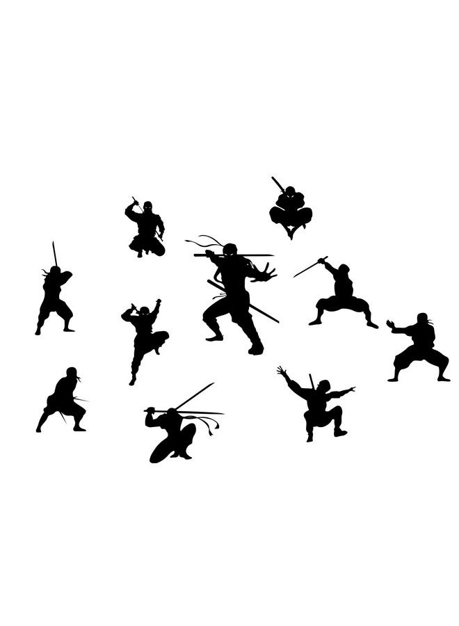 PLIGREAT 9 Pcs Samurai Ninja Wall Stickers, Peel and Stick Wall Decals, Removable Vinyl Wall Sticker for Taekwondo Hall Kung Fu Fans Bedroom Dorm Room Playroom Wall Decoration Indoor Wall Art Decor - Image 2