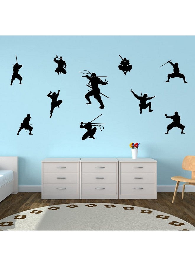 PLIGREAT 9 Pcs Samurai Ninja Wall Stickers, Peel and Stick Wall Decals, Removable Vinyl Wall Sticker for Taekwondo Hall Kung Fu Fans Bedroom Dorm Room Playroom Wall Decoration Indoor Wall Art Decor - Image 3
