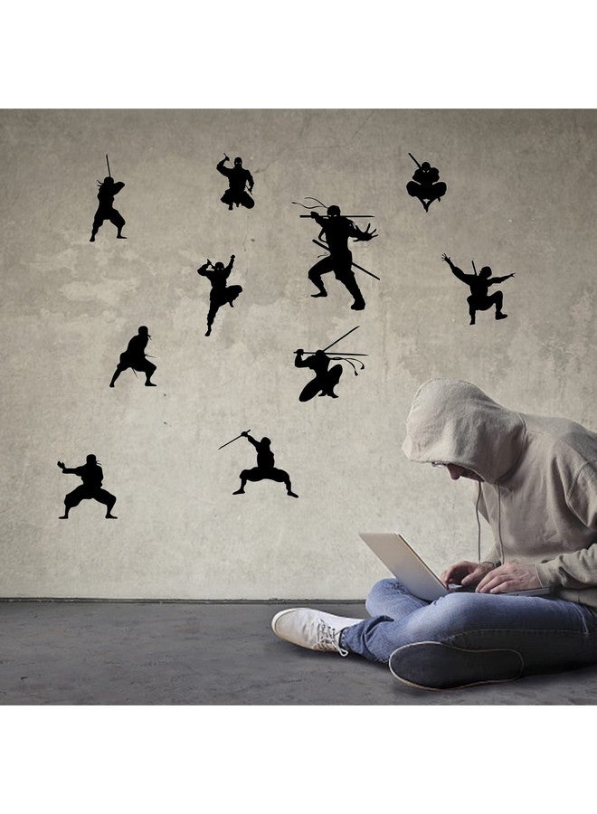 PLIGREAT 9 Pcs Samurai Ninja Wall Stickers, Peel and Stick Wall Decals, Removable Vinyl Wall Sticker for Taekwondo Hall Kung Fu Fans Bedroom Dorm Room Playroom Wall Decoration Indoor Wall Art Decor - Image 4