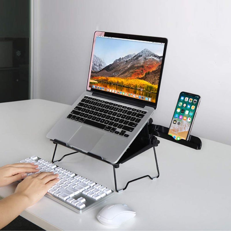 COOSKIN ABS Laptop Stand Desk with Phone Stand Holder Foldable & Portable Riser Compatible 13-17 inch Notebook Base Holder (Black) - Image 2