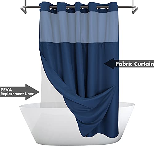 River Dream No Hook Slub Textured Shower Curtain with PEVA Liner Set - 71" x 74"(72"), Hotel Style with See Through Top Window, Machine Washable & Water Repellent Fabric, Navy Blue, 71x74 - Image 2