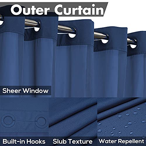 River Dream No Hook Slub Textured Shower Curtain with PEVA Liner Set - 71" x 74"(72"), Hotel Style with See Through Top Window, Machine Washable & Water Repellent Fabric, Navy Blue, 71x74 - Image 3