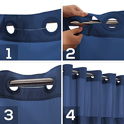 River Dream No Hook Slub Textured Shower Curtain with PEVA Liner Set - 71" x 74"(72"), Hotel Style with See Through Top Window, Machine Washable & Water Repellent Fabric, Navy Blue, 71x74 - Image 4