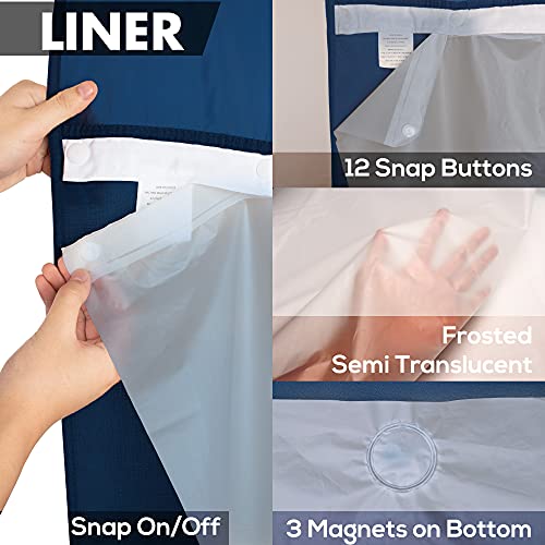 River Dream No Hook Slub Textured Shower Curtain with PEVA Liner Set - 71" x 74"(72"), Hotel Style with See Through Top Window, Machine Washable & Water Repellent Fabric, Navy Blue, 71x74 - Image 5