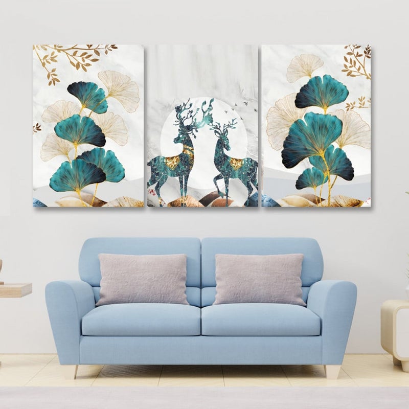 ماركتنا ثلاث لوحات قماشية فخمة بتصميم مودرن مع برواز مجوف مقاس (150×70) ثلاث قطع - Image 1