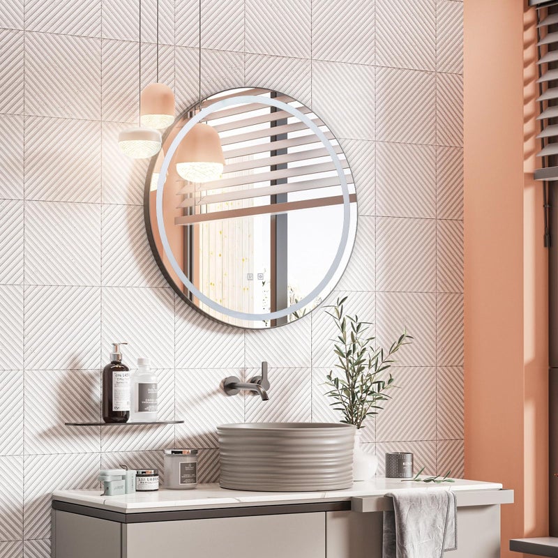Vipush 28 Inch Round Bathroom Mirror, LED Dimmable Wall-Mounted Vanity Mirror Intelligent Anti-Fog Makeup Mirror Non-Polar Color Wall Hanging Mirror Bathroom with Light de-Fog Mirror - Image 2