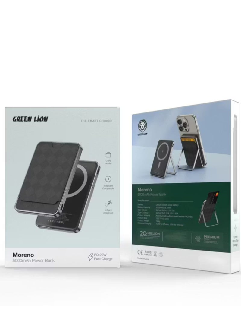 GREEN LION Moreno 5000 mAh Power Bank, Built-in Card Holder, Ultra-Thin Design, Inflight Approved, Magsafe Compatible - Black - Image 3