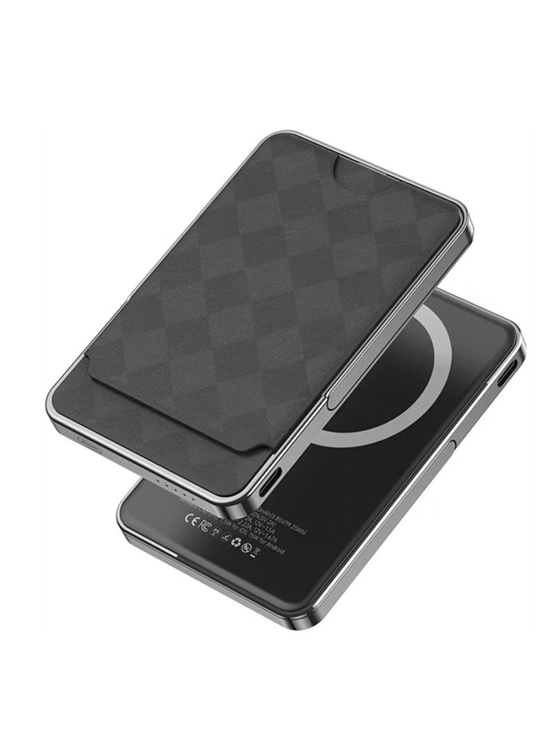 GREEN LION Moreno 5000 mAh Power Bank, Built-in Card Holder, Ultra-Thin Design, Inflight Approved, Magsafe Compatible - Black - Image 1