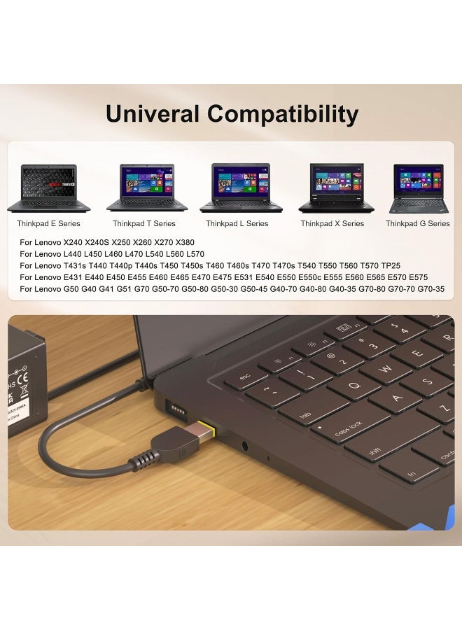 Zexen 65W AC Adapter for Lenovo Z40 Z50 Z50-70 Z50-75 G40 G50 G50-70 G50-80 Thinkpad L440 L460 L470 T440 T450 T460 T470 T540 T560 X230 X240 X250شاحن كمبيوتر محمول Power Cord (Yellow Square Tip) - Image 3