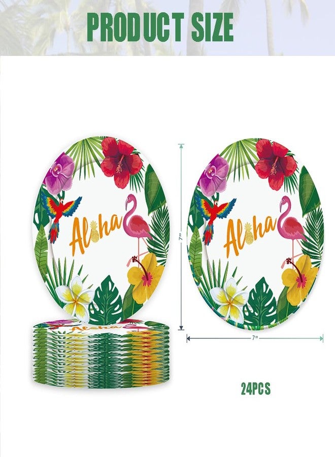 HANSAMU Hawaii Flamingo Paper Plates 7" Disposable Dinner Dessert Plate Tableware Set Luau Tropical Themed Party Supplies Summer Holiday Beach Picnic Birthday Party Decorations 24 Pcs - Image 2