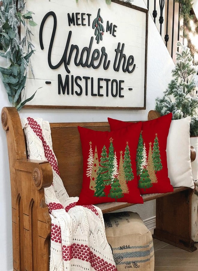 RABUSOFA Christmas Pillow Covers 18x18 Inch Outdoor Waterproof Tree Christmas Decorations Red Throw Pillow Cases Xmas Decor Winter Decorative Pillows for Couch Holiday Gold - Image 3