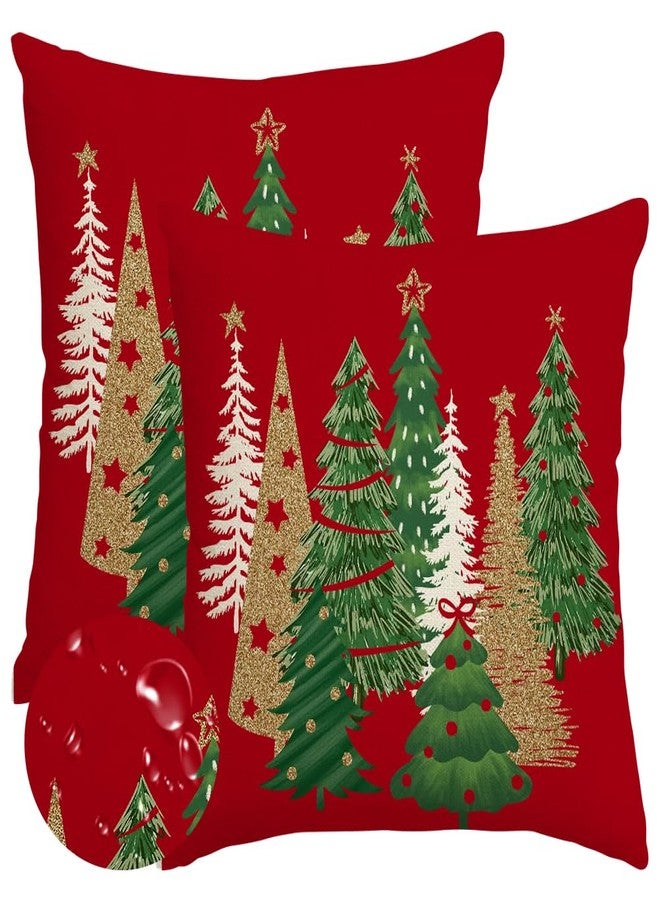 RABUSOFA Christmas Pillow Covers 18x18 Inch Outdoor Waterproof Tree Christmas Decorations Red Throw Pillow Cases Xmas Decor Winter Decorative Pillows for Couch Holiday Gold - Image 1