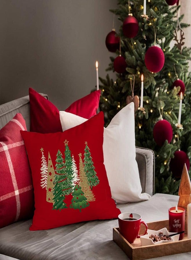 RABUSOFA Christmas Pillow Covers 18x18 Inch Outdoor Waterproof Tree Christmas Decorations Red Throw Pillow Cases Xmas Decor Winter Decorative Pillows for Couch Holiday Gold - Image 5