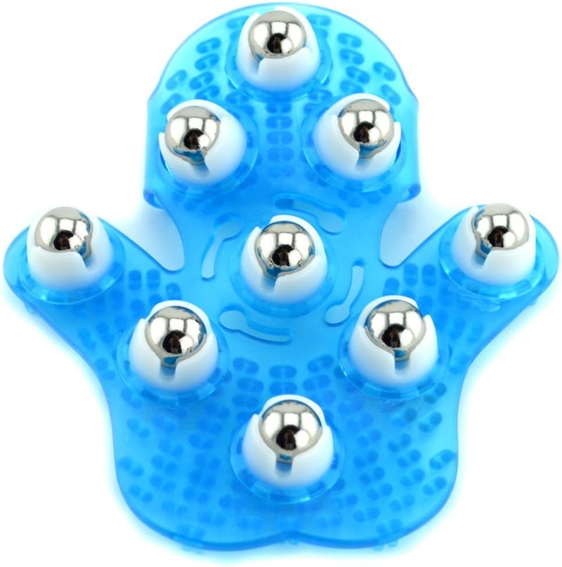 SAMYO Palm Shaped Massage Glove Body Massager with 9 360degreeroller Metal Roller Ball Beauty Body Care Blue - Image 1