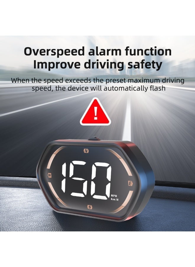 رايهونغ عرض أمامي للسيارات (HUD) مع سرعة أميال/كلم، عداد سرعة GPS، تنبيه تجاوز السرعة، إنذار التعب، خط إضاءة كبير، تشغيل مباشر عبر USB، سطوع تلقائي - يناسب جميع المركبات (ذهبي) - Image 4