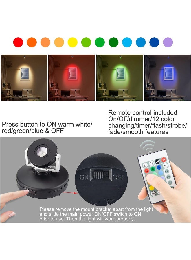 LUXSWAY Accent Light with Rechargeable Wireless Spotlights with Remote Dimmable 12 Color Changing Puck Stick on Light for Artwork Painting Dart Board Poster - Image 2