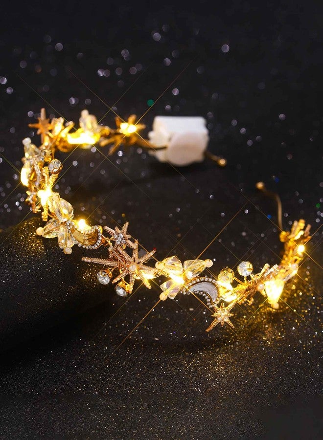 ووي طوق رأس مضيء على شكل نجمة وقمر، إكسسوارات شعر كريستالية متوهجة للنساء من Woeoe - Image 4