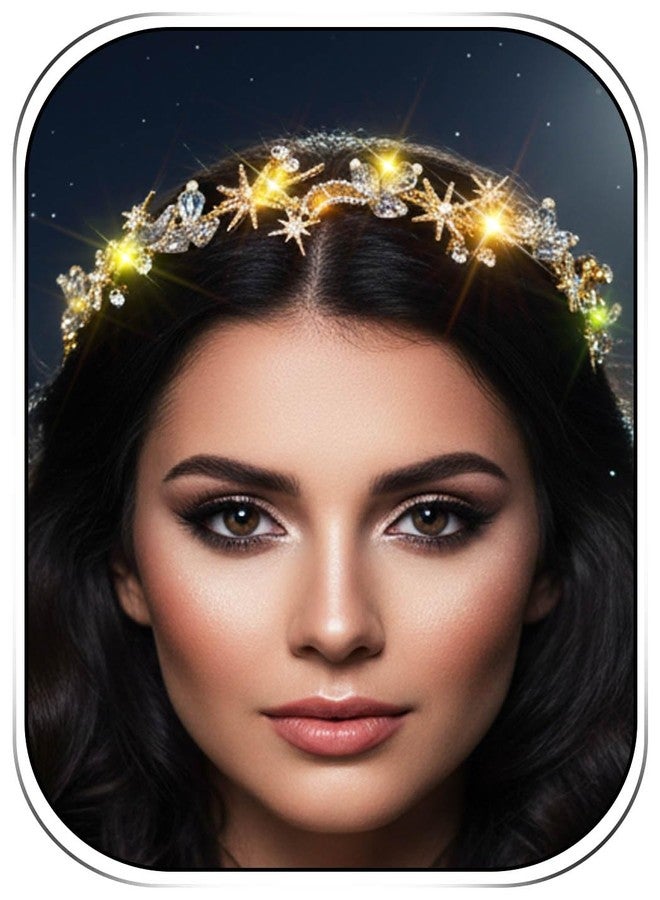 ووي طوق رأس مضيء على شكل نجمة وقمر، إكسسوارات شعر كريستالية متوهجة للنساء من Woeoe - Image 1