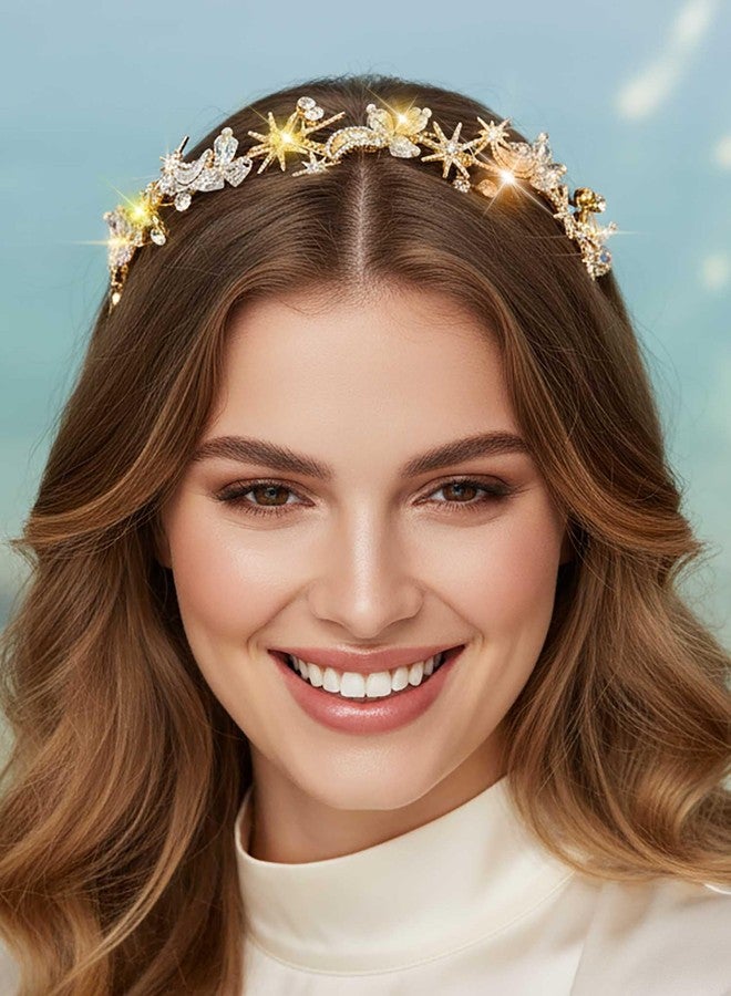 ووي طوق رأس مضيء على شكل نجمة وقمر، إكسسوارات شعر كريستالية متوهجة للنساء من Woeoe - Image 3