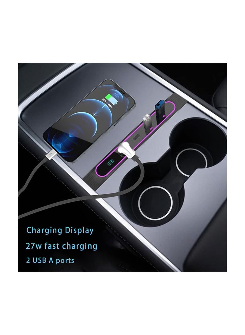 Captaintech Car USB Hub Fit for Tesla USB Hub with Digital Display Colorful Led Light Car USB Charger Multi Port for Model 3 Y Model 3 Y Accessories Center - Image 3
