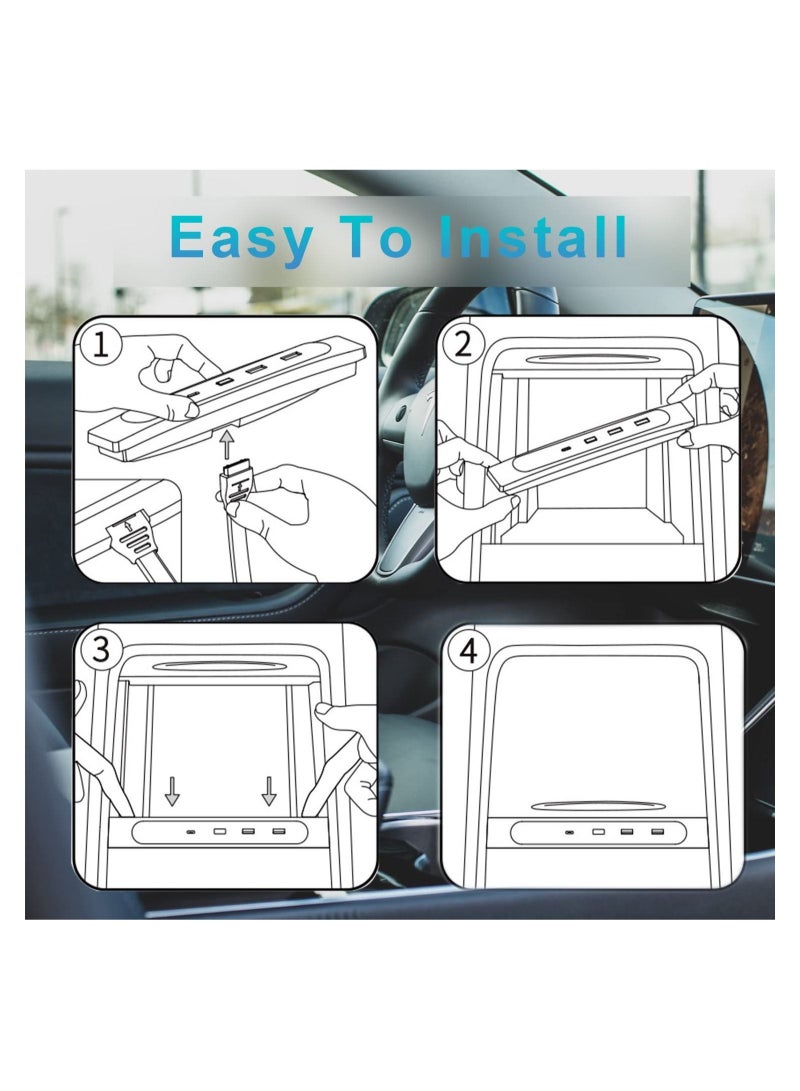 Captaintech Car USB Hub Fit for Tesla USB Hub with Digital Display Colorful Led Light Car USB Charger Multi Port for Model 3 Y Model 3 Y Accessories Center - Image 4