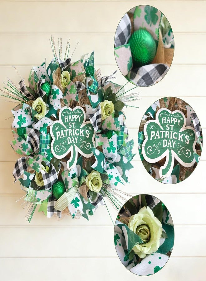 Egolot 22" St Patrick's Day Wreath for Front Door - Shamrock Mesh Wreath with Green Glitter Hats, Shiny Balls & Roses, Lucky St Patty's Day Door Decoration, Irish Clover Wreath for March Home Decor - Image 2